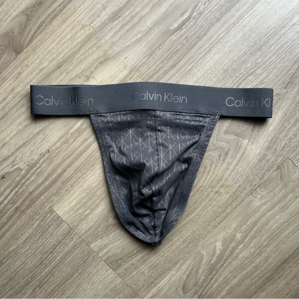Calvin Klein | Microfiber Lace Thong in Turbulence Grey (Small) - Picture 5 of 15